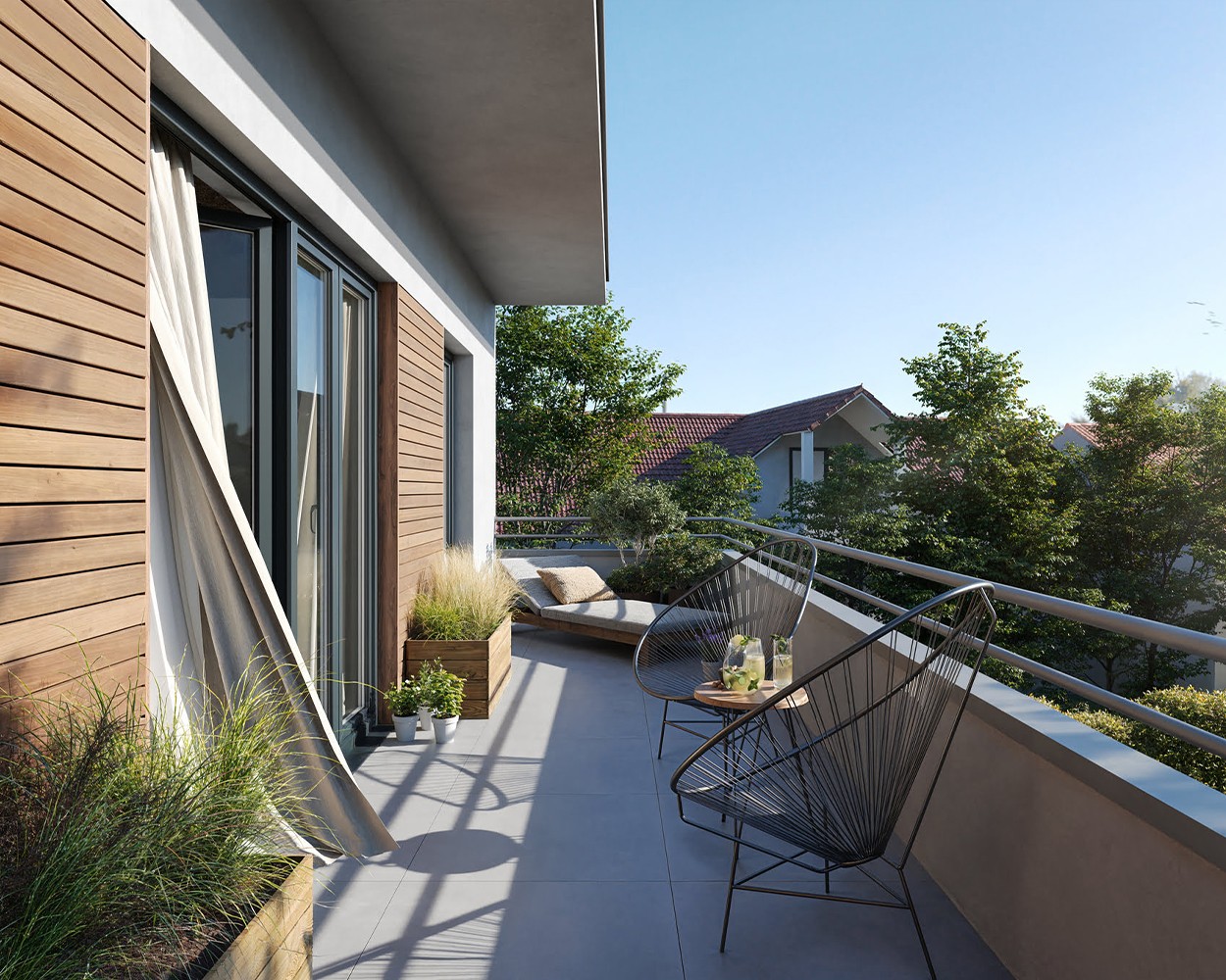 Architekturvisualisierung einer Dachterrasse eines Mehrfamilienhauses in Geretsried